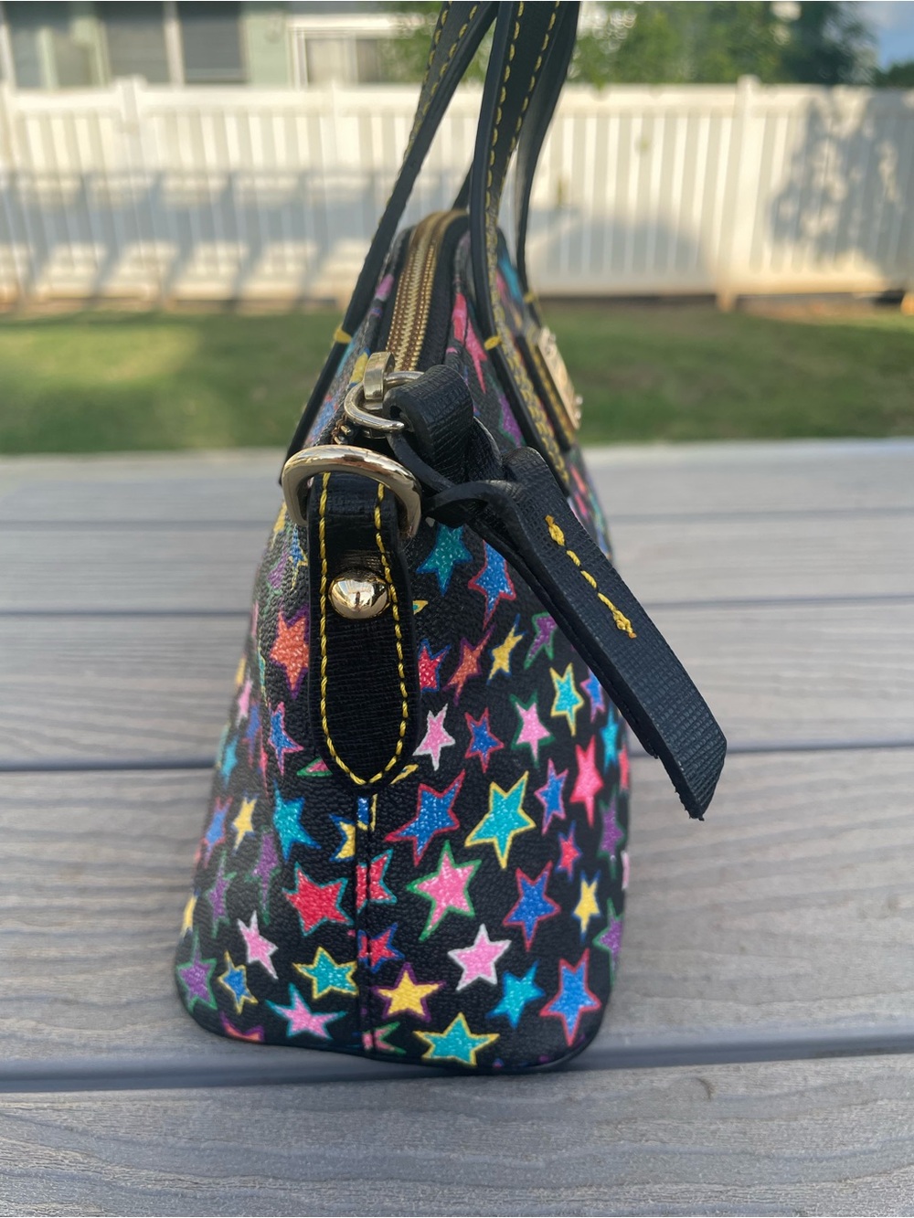 Dooney & Bourke Black Multicolor Star Print Satchel Bag - Picture 6 of 11